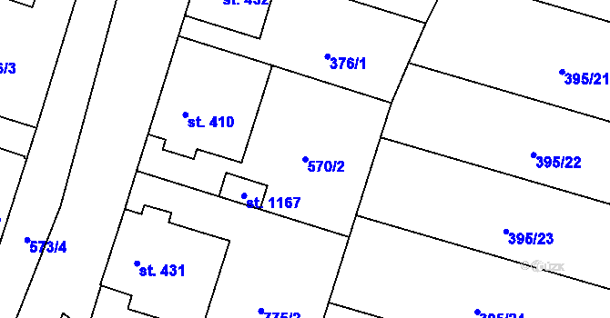 Parcela st. 570/2 v KÚ Chválkovice, Katastrální mapa
