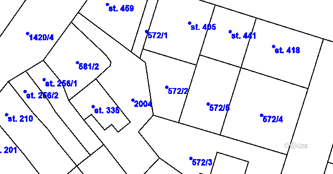 Parcela st. 572/2 v KÚ Chválkovice, Katastrální mapa