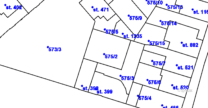 Parcela st. 575/2 v KÚ Chválkovice, Katastrální mapa