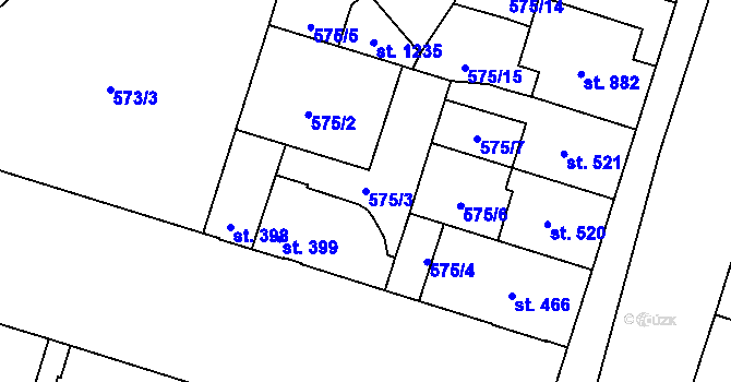 Parcela st. 575/3 v KÚ Chválkovice, Katastrální mapa