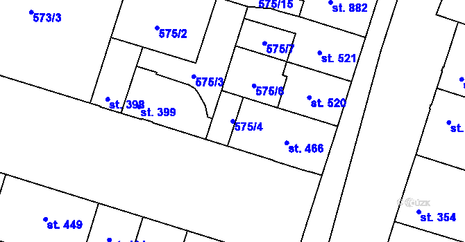 Parcela st. 575/4 v KÚ Chválkovice, Katastrální mapa