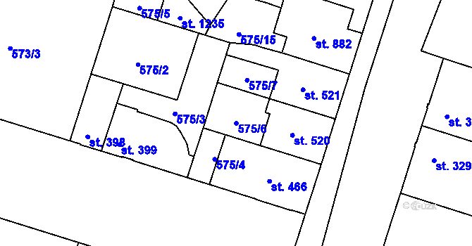 Parcela st. 575/6 v KÚ Chválkovice, Katastrální mapa