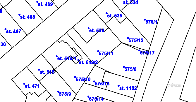 Parcela st. 575/11 v KÚ Chválkovice, Katastrální mapa