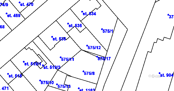 Parcela st. 575/12 v KÚ Chválkovice, Katastrální mapa