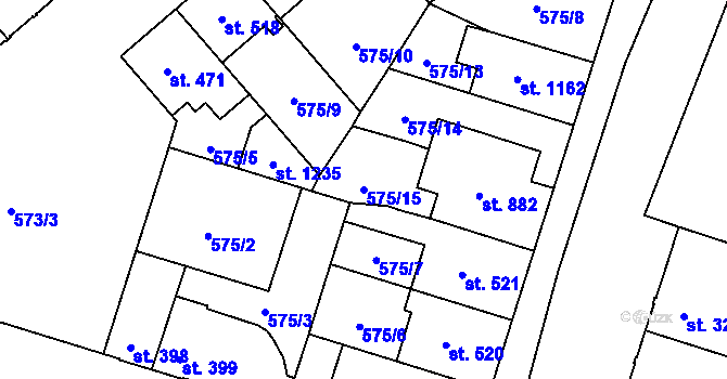 Parcela st. 575/15 v KÚ Chválkovice, Katastrální mapa