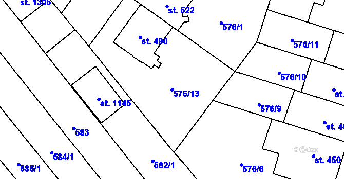 Parcela st. 576/13 v KÚ Chválkovice, Katastrální mapa