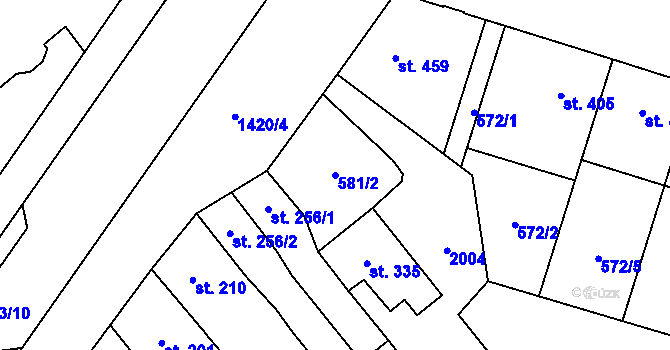 Parcela st. 581/2 v KÚ Chválkovice, Katastrální mapa
