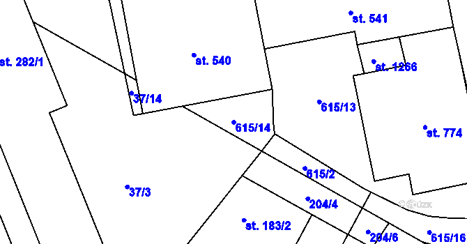 Parcela st. 615/14 v KÚ Chválkovice, Katastrální mapa