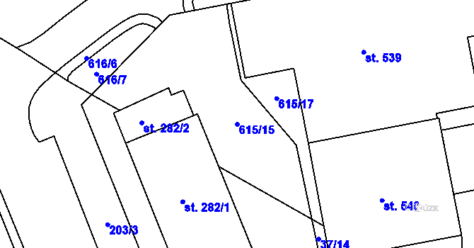 Parcela st. 615/15 v KÚ Chválkovice, Katastrální mapa