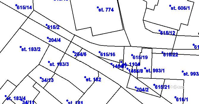 Parcela st. 615/16 v KÚ Chválkovice, Katastrální mapa