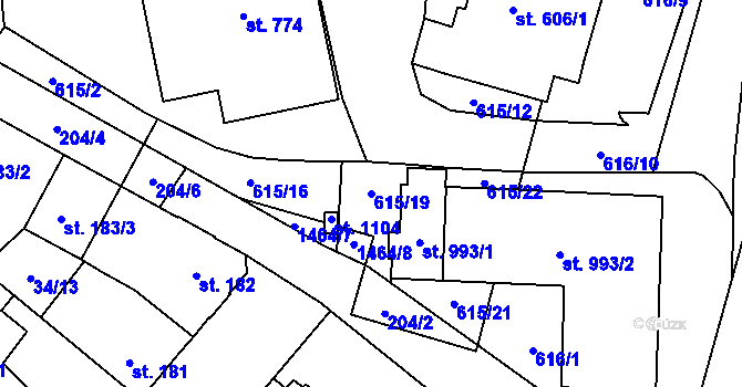 Parcela st. 615/19 v KÚ Chválkovice, Katastrální mapa