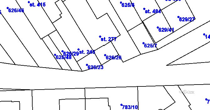 Parcela st. 626/26 v KÚ Chválkovice, Katastrální mapa
