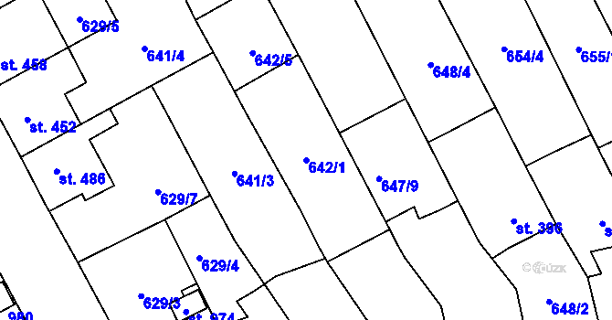 Parcela st. 642/1 v KÚ Chválkovice, Katastrální mapa