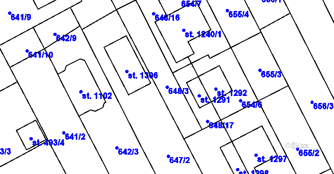 Parcela st. 648/3 v KÚ Chválkovice, Katastrální mapa