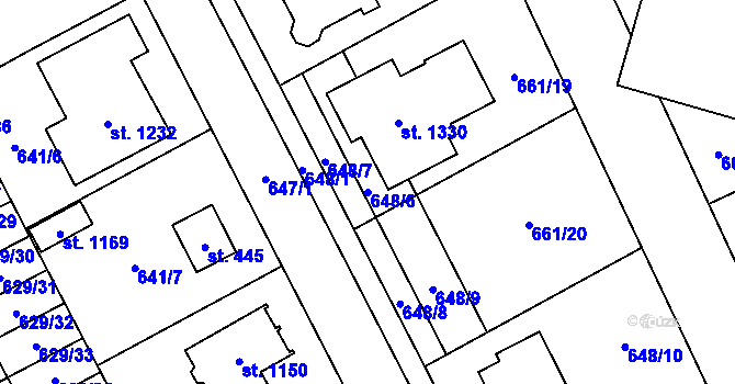 Parcela st. 648/6 v KÚ Chválkovice, Katastrální mapa