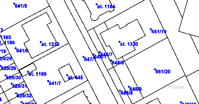 Parcela st. 648/7 v KÚ Chválkovice, Katastrální mapa