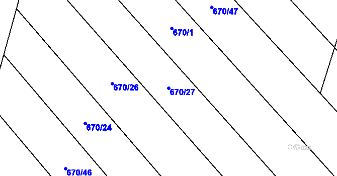 Parcela st. 670/27 v KÚ Chválkovice, Katastrální mapa