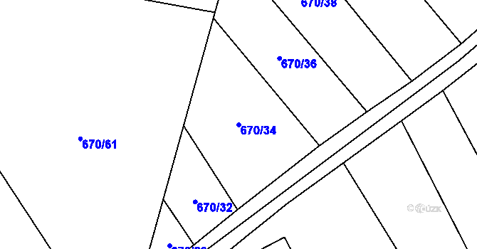 Parcela st. 670/34 v KÚ Chválkovice, Katastrální mapa