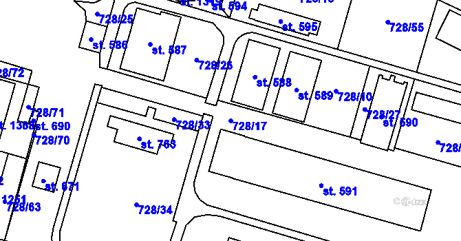 Parcela st. 728/17 v KÚ Chválkovice, Katastrální mapa