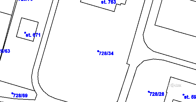 Parcela st. 728/34 v KÚ Chválkovice, Katastrální mapa