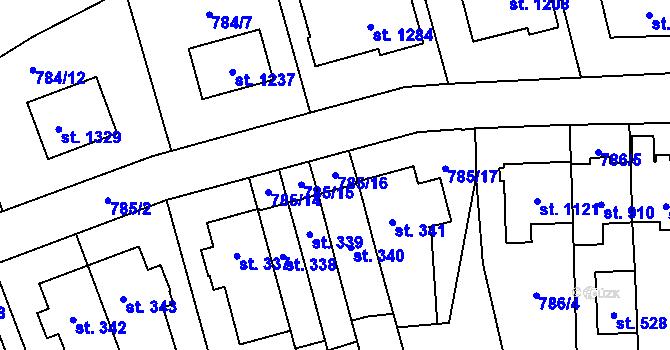 Parcela st. 785/16 v KÚ Chválkovice, Katastrální mapa