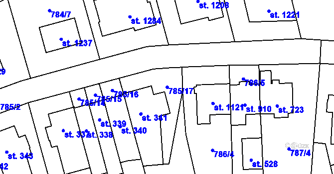 Parcela st. 785/17 v KÚ Chválkovice, Katastrální mapa