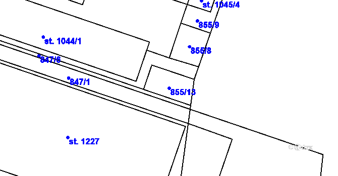 Parcela st. 855/13 v KÚ Chválkovice, Katastrální mapa