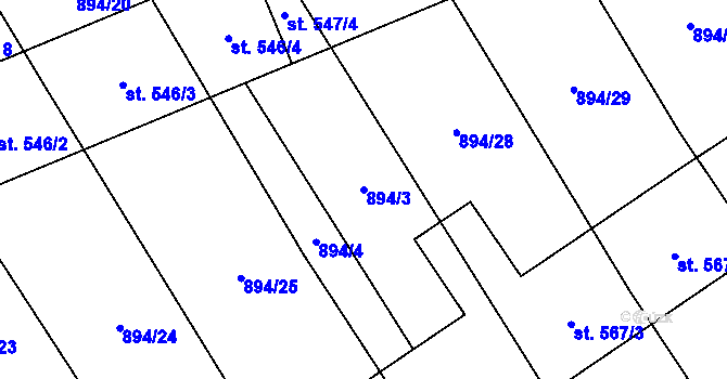 Parcela st. 894/3 v KÚ Chválkovice, Katastrální mapa