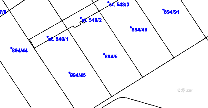 Parcela st. 894/5 v KÚ Chválkovice, Katastrální mapa