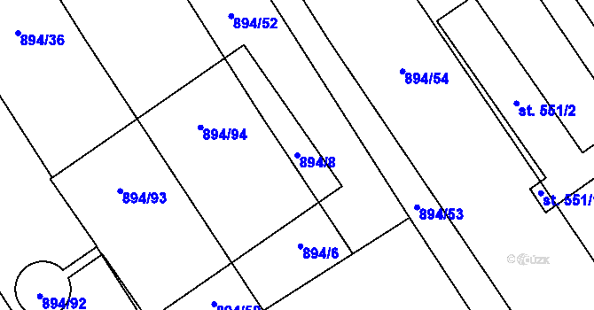 Parcela st. 894/8 v KÚ Chválkovice, Katastrální mapa