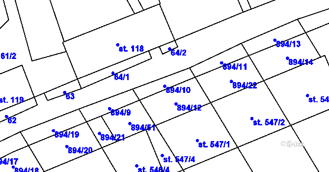 Parcela st. 894/10 v KÚ Chválkovice, Katastrální mapa