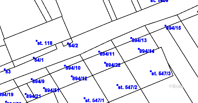 Parcela st. 894/11 v KÚ Chválkovice, Katastrální mapa