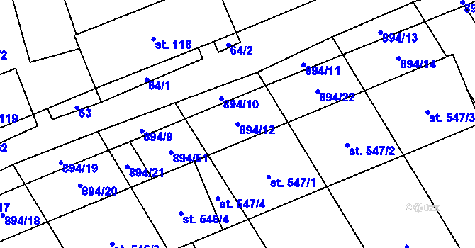Parcela st. 894/12 v KÚ Chválkovice, Katastrální mapa