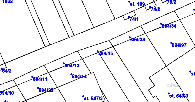 Parcela st. 894/15 v KÚ Chválkovice, Katastrální mapa