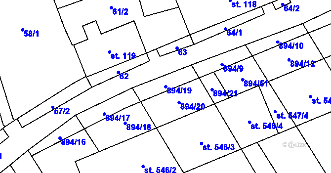 Parcela st. 894/19 v KÚ Chválkovice, Katastrální mapa