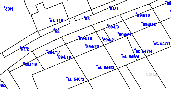 Parcela st. 894/20 v KÚ Chválkovice, Katastrální mapa