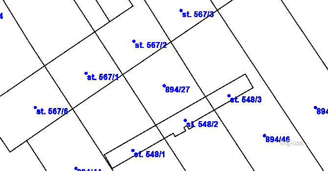 Parcela st. 894/27 v KÚ Chválkovice, Katastrální mapa