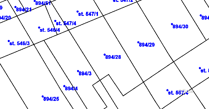 Parcela st. 894/28 v KÚ Chválkovice, Katastrální mapa
