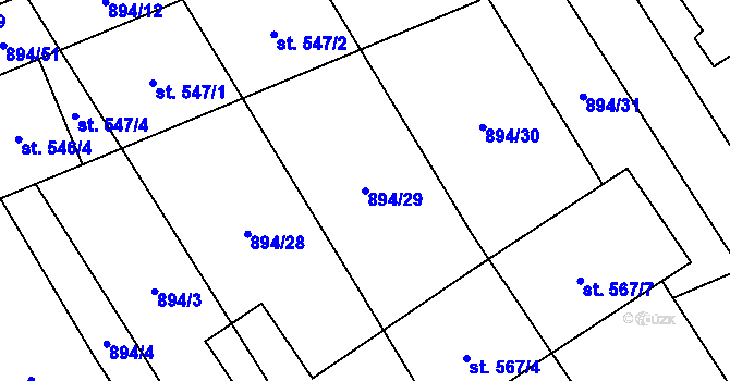 Parcela st. 894/29 v KÚ Chválkovice, Katastrální mapa