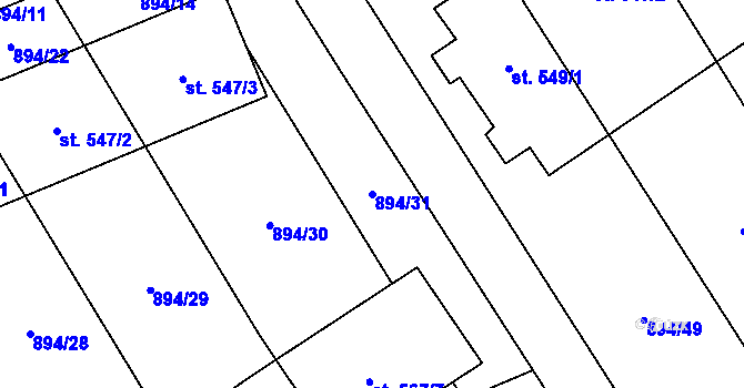 Parcela st. 894/31 v KÚ Chválkovice, Katastrální mapa