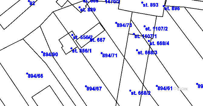 Parcela st. 894/71 v KÚ Chválkovice, Katastrální mapa