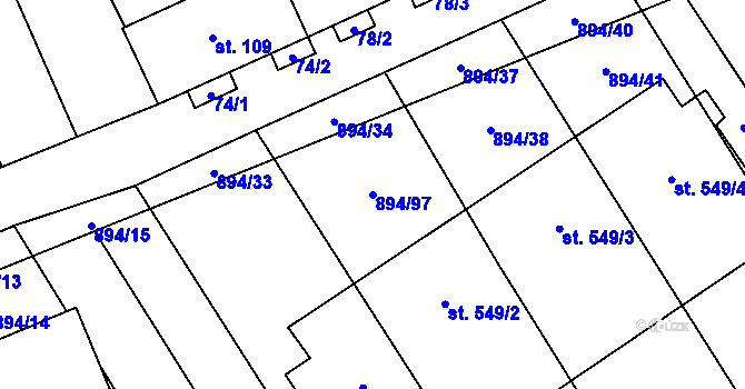 Parcela st. 894/97 v KÚ Chválkovice, Katastrální mapa