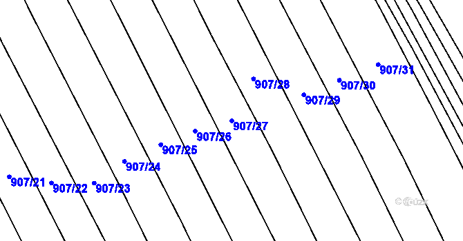 Parcela st. 907/27 v KÚ Chválkovice, Katastrální mapa