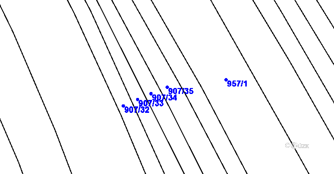 Parcela st. 907/35 v KÚ Chválkovice, Katastrální mapa