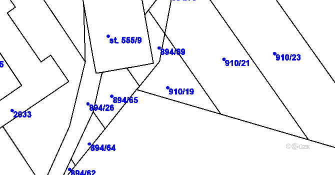 Parcela st. 910/19 v KÚ Chválkovice, Katastrální mapa