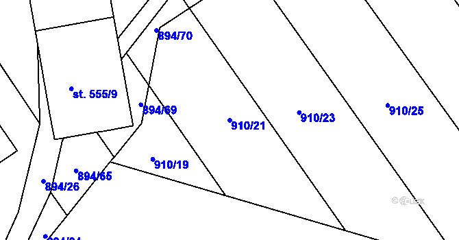Parcela st. 910/21 v KÚ Chválkovice, Katastrální mapa