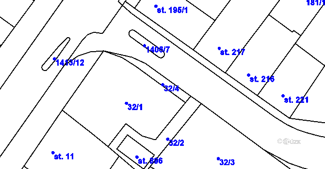 Parcela st. 32/4 v KÚ Chválkovice, Katastrální mapa