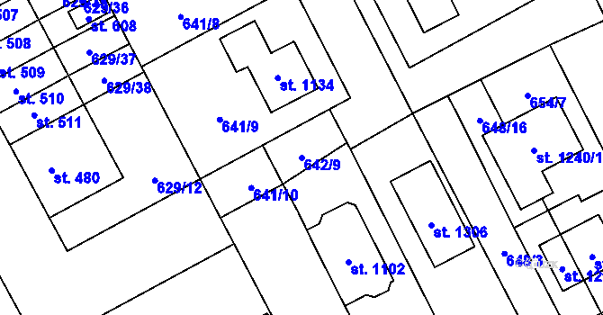 Parcela st. 642/9 v KÚ Chválkovice, Katastrální mapa