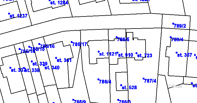 Parcela st. 1121 v KÚ Chválkovice, Katastrální mapa