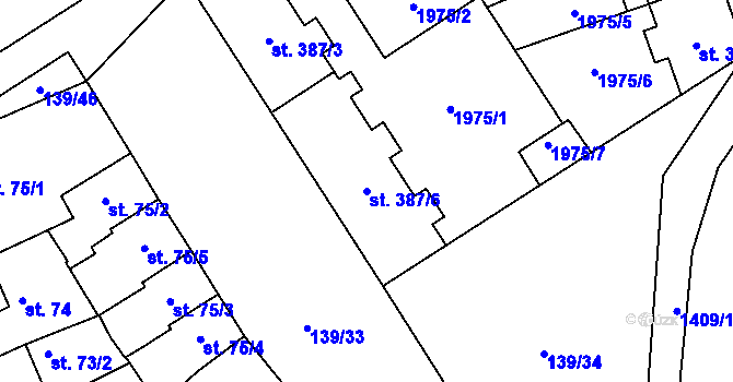 Parcela st. 387/6 v KÚ Chválkovice, Katastrální mapa
